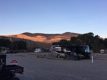 Welcome to Windhaven RV Resort in Dubois, Wyoming — Open Year-Round 57 Class A motorcoach at a Windhaven RV Resort campsite